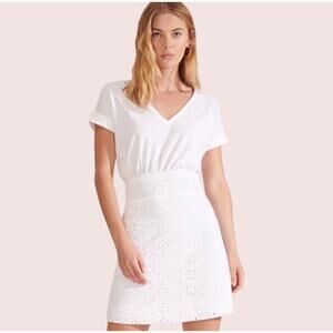 Veronica Beard Jiya Combo Dress White Pima Cotton Embroidered Eyelet Medium